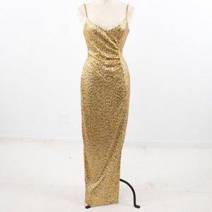 COPY - Caché Gold Sequin Evening Gown with Slit
